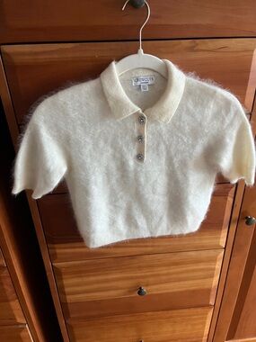 Crewcuts Girls' brushed cashmere polo with jewel buttons, size 8, cream color,